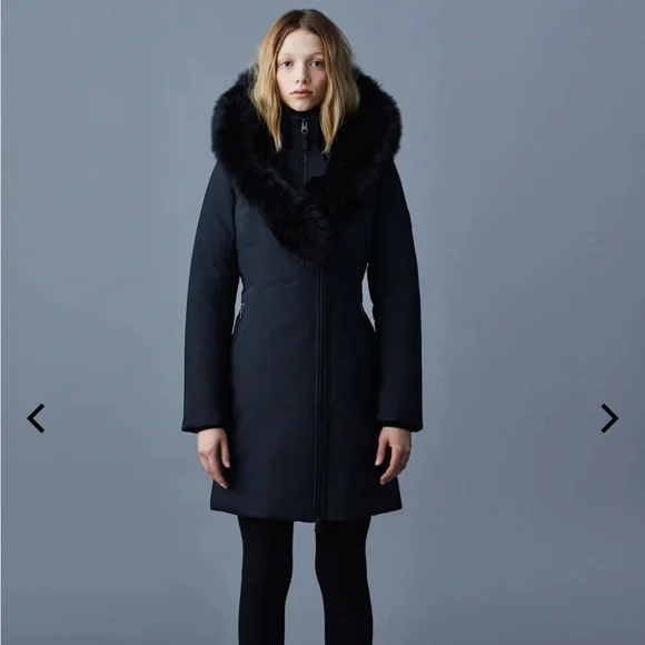 MACKAGE Trish down coat with blue fox fur Signature Collar, Like New, Black, S/P - Picture 3 of 7